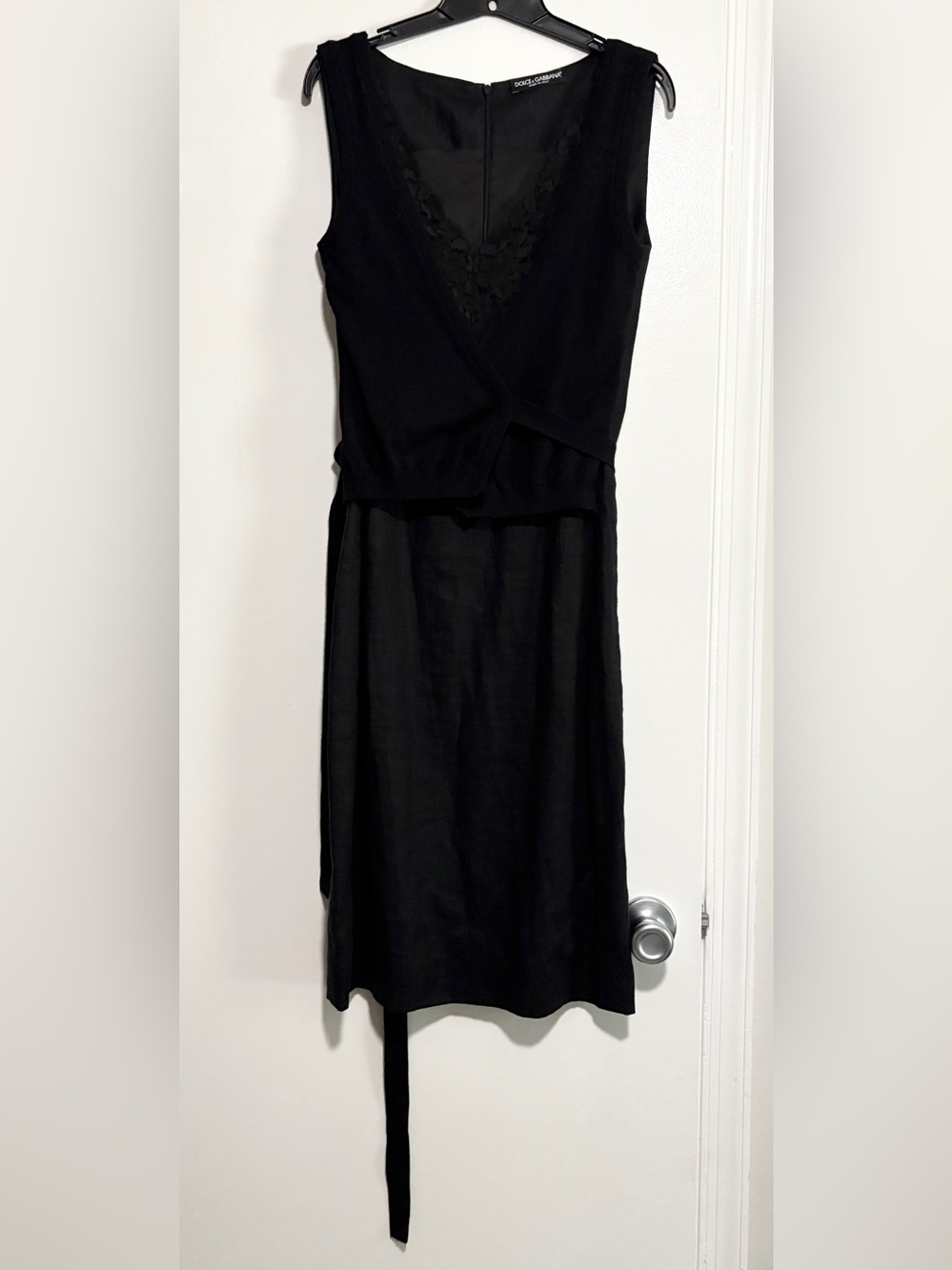 Dolce & Gabbana Black Flax Linen Blend Wrap Front Size 44 Sleeveless Dress
